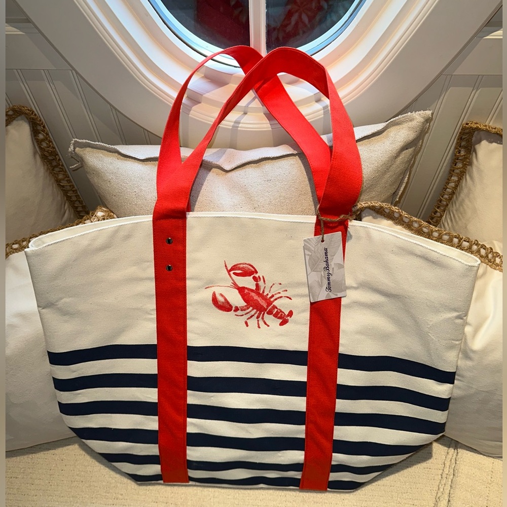 NWTs Tommy Bahama Large Heavy Canvas Lobster Nautical Tote Bag